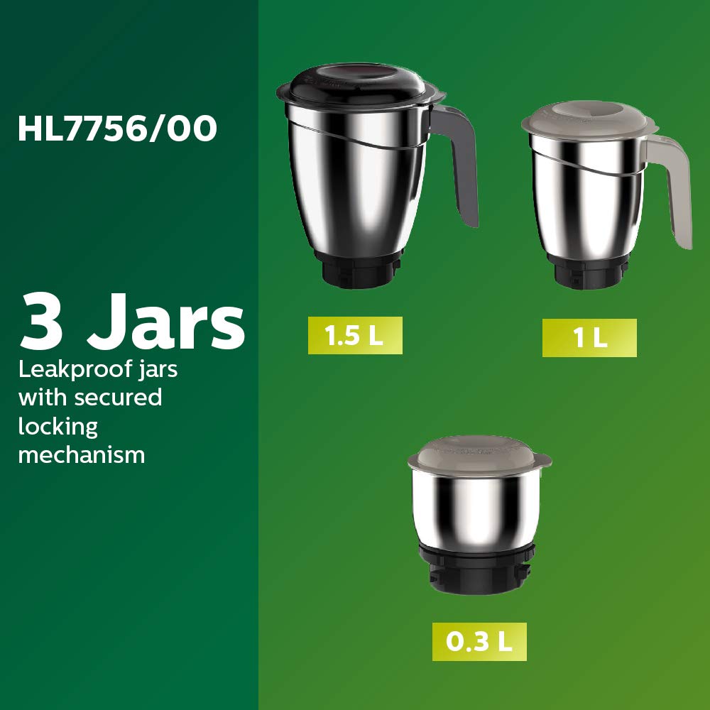 Philips HL775600 Mixer Grinder, 750W, 3 Jars (Black)